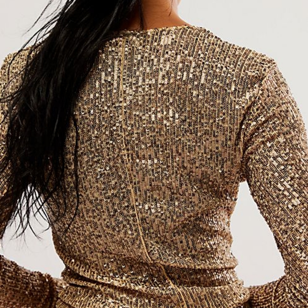 Free People Gold Rush Sequin Top Size/Gold Combo - Picture 2 of 9